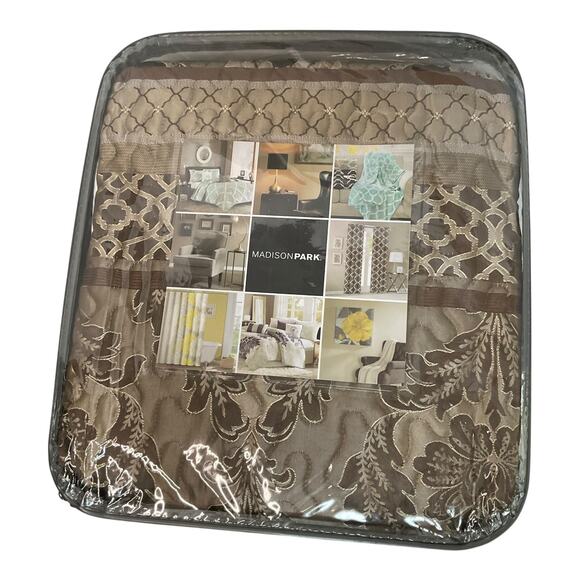 Madison Park Bellagio Jacquard Quilted 5 Pc Bedspread Set Brown Queen - Picture 4 of 5